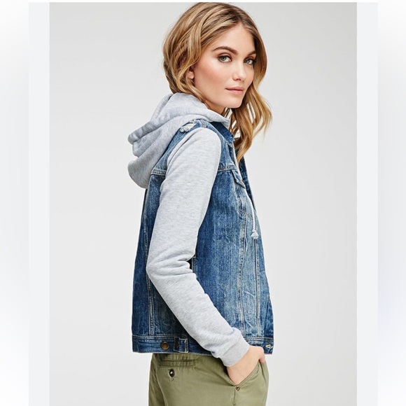 Life in Progress Blue Jean Jacket with Gray Sleeves - Picture 1 of 7